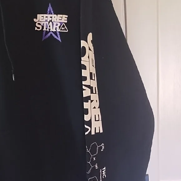Jeffree Star Black Hoodie with White Sleeve Graphics and Purple Logo - Picture 2 of 5